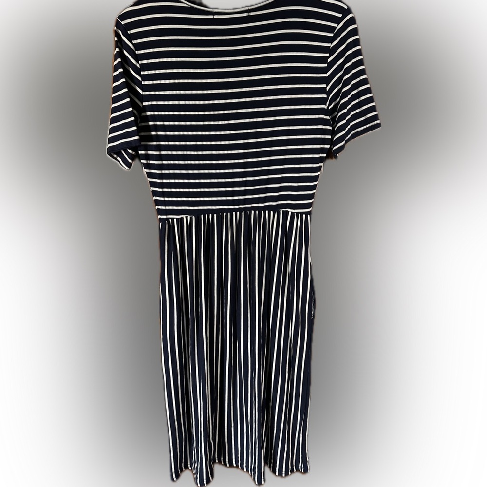 Merokeety Navy Striped Midi Dress Blue White Size M - Picture 3 of 5